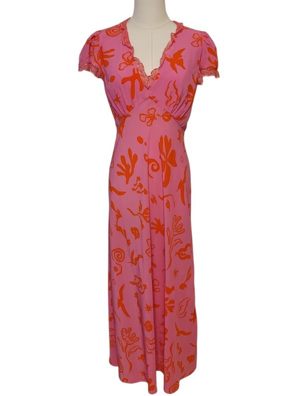 NWT Rhode Pink & Orange Linen Cap Sleeve Maxi Dress Size 4